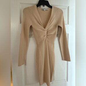 River Island Cream Ruched Tie Front Bodycon Dress